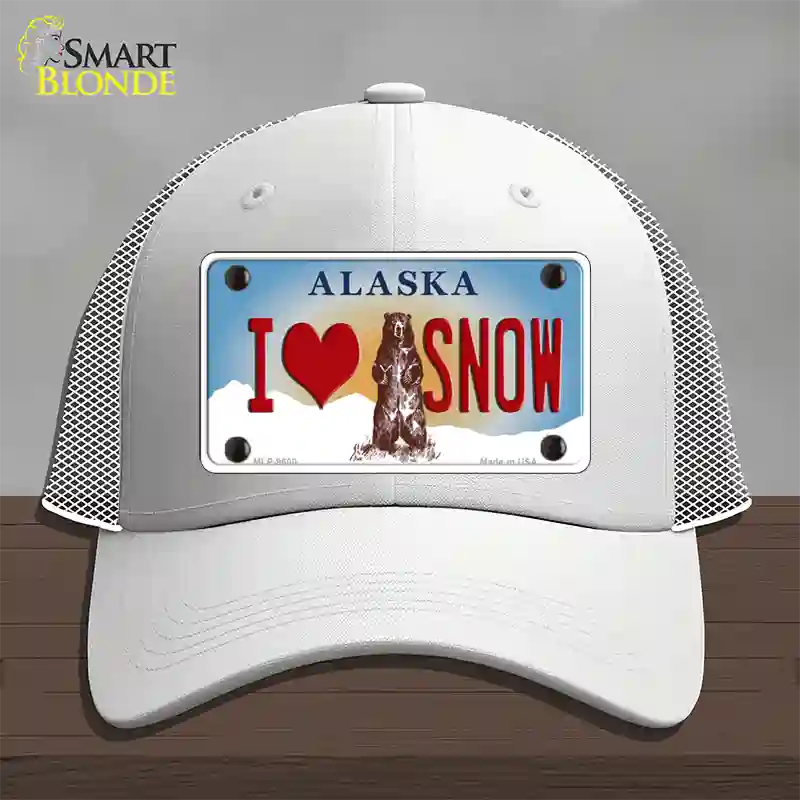 I Love Snow Alaska State Novelty License Plate Hat Mesh / White