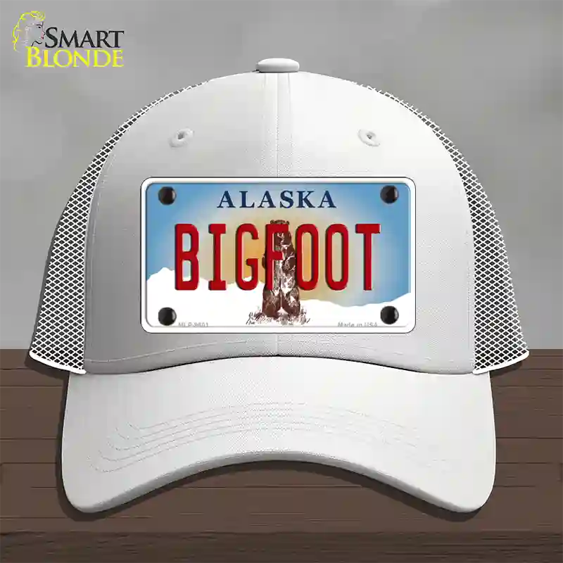 Bigfoot Alaska State Novelty License Plate Hat Mesh / White