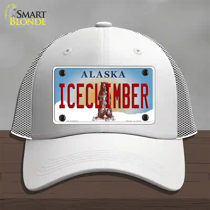 Ice Climber Alaska State Novelty License Plate Hat Mesh / White