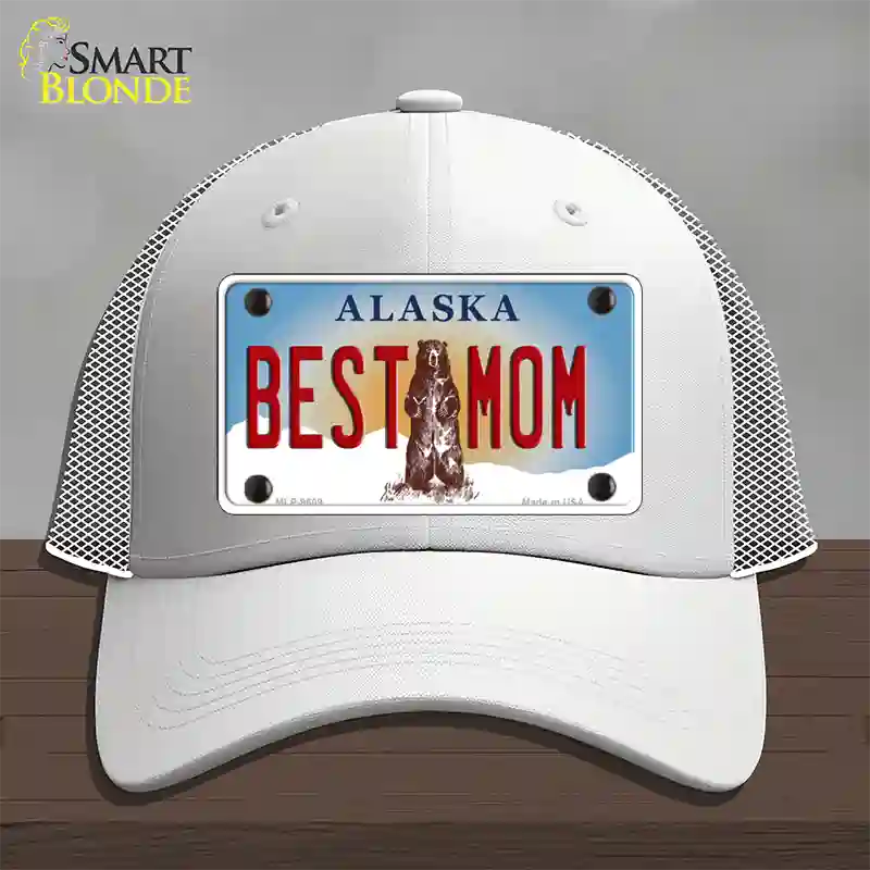 Best Mom Alaska State Novelty License Plate Hat Mesh / White