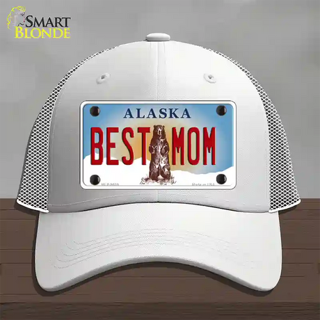 Best Mom Alaska State Novelty License Plate Hat Mesh / White