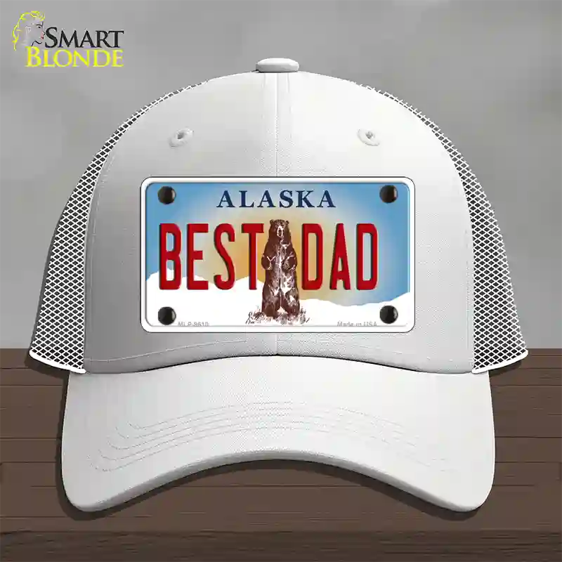 Best Dad Alaska State Novelty License Plate Hat Mesh / White