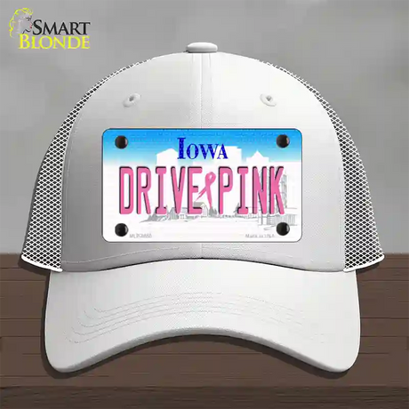 Drive Pink Iowa Novelty License Plate Hat Mesh / White