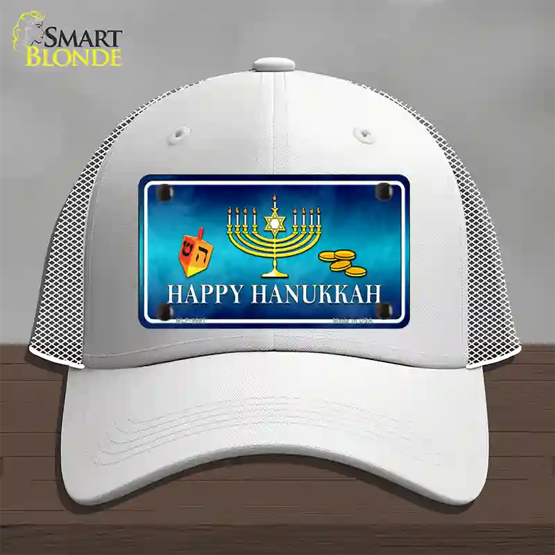 Happy Hanukkah Novelty License Plate Hat Mesh / White