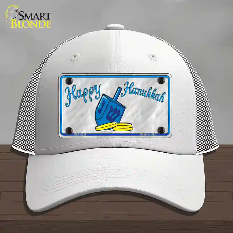 Happy Hanukkah Dreidel Novelty License Plate Hat Mesh / White