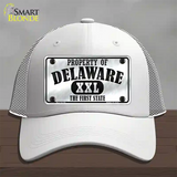 Property Of Delaware Novelty License Plate Hat Mesh / White