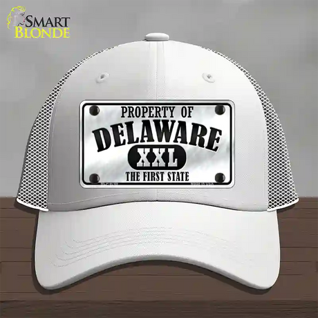 Property Of Delaware Novelty License Plate Hat Mesh / White