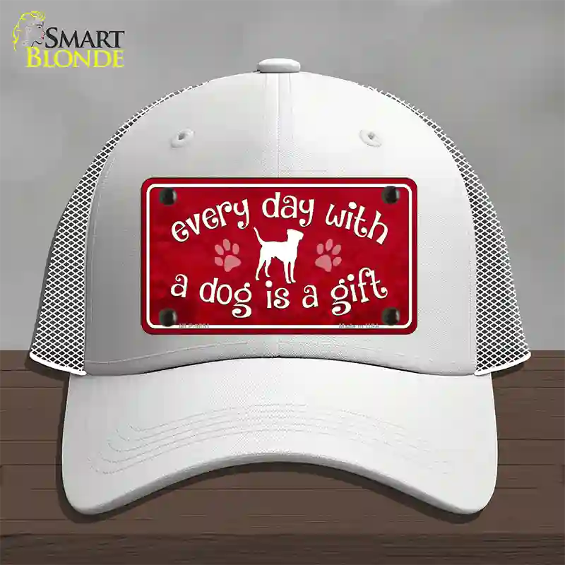 Dog Is A Gift Novelty License Plate Hat Mesh / White