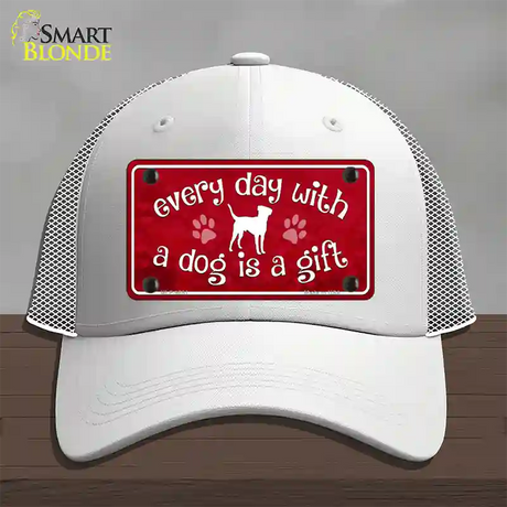 Dog Is A Gift Novelty License Plate Hat Mesh / White