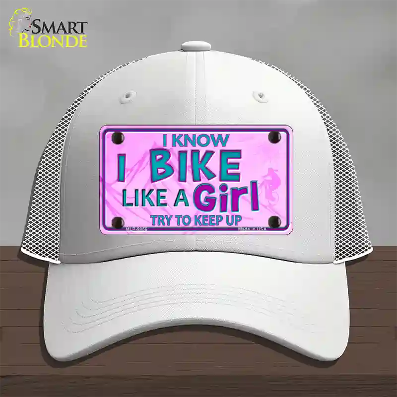 Bike Like A Girl Pink Novelty License Plate Hat Mesh / White