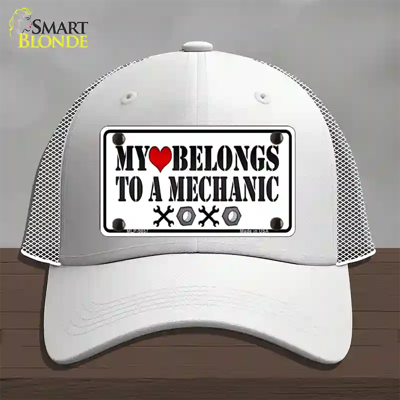 Heart Belongs To Mechanic Novelty License Plate Hat Mesh / White