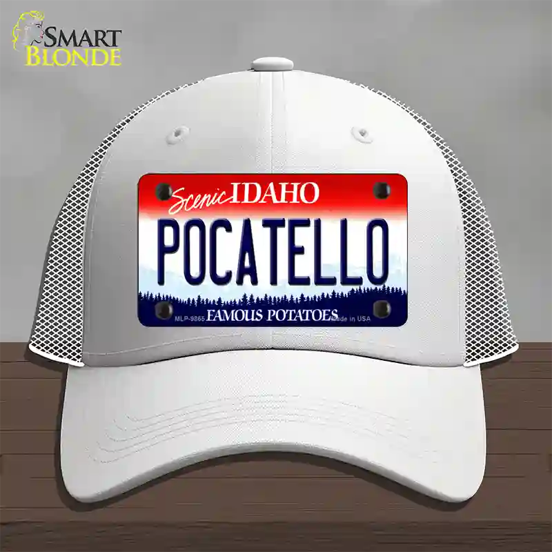 Pocatello Idaho Novelty License Plate Hat Mesh / White