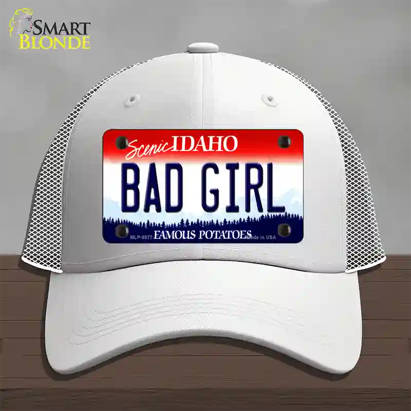 Bad Girl Idaho Novelty License Plate Hat Mesh / White