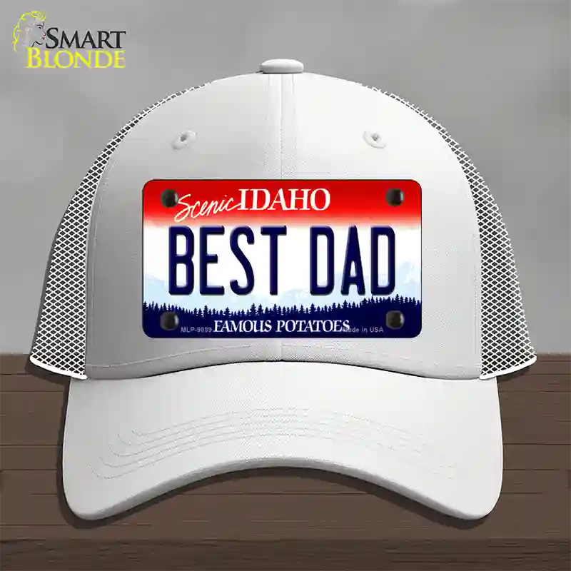 Best Dad Idaho Novelty License Plate Hat Mesh / White