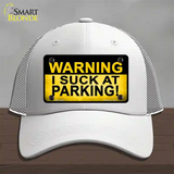 Warning Suck At Parking Novelty License Plate Hat Mesh / White