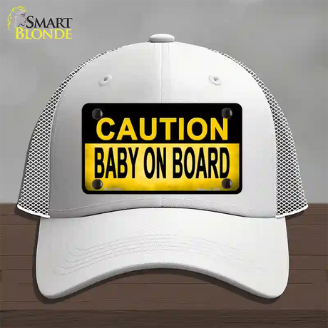 Caution Baby On Board Novelty License Plate Hat Mesh / White