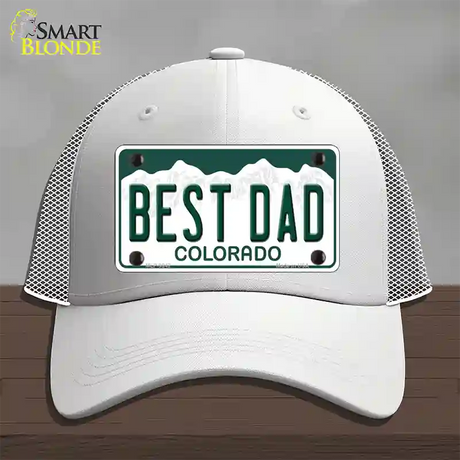 Best Dad Colorado Novelty License Plate Hat Mesh / White