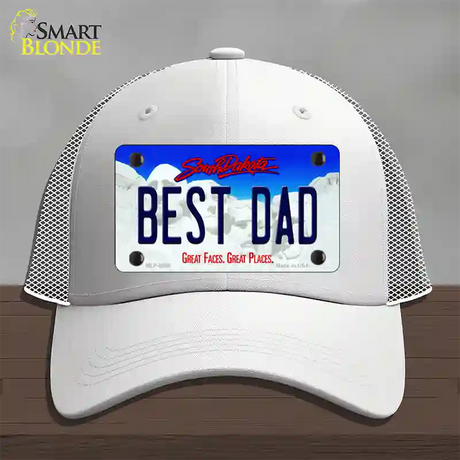 Best Dad South Dakota Novelty License Plate Hat Mesh / White