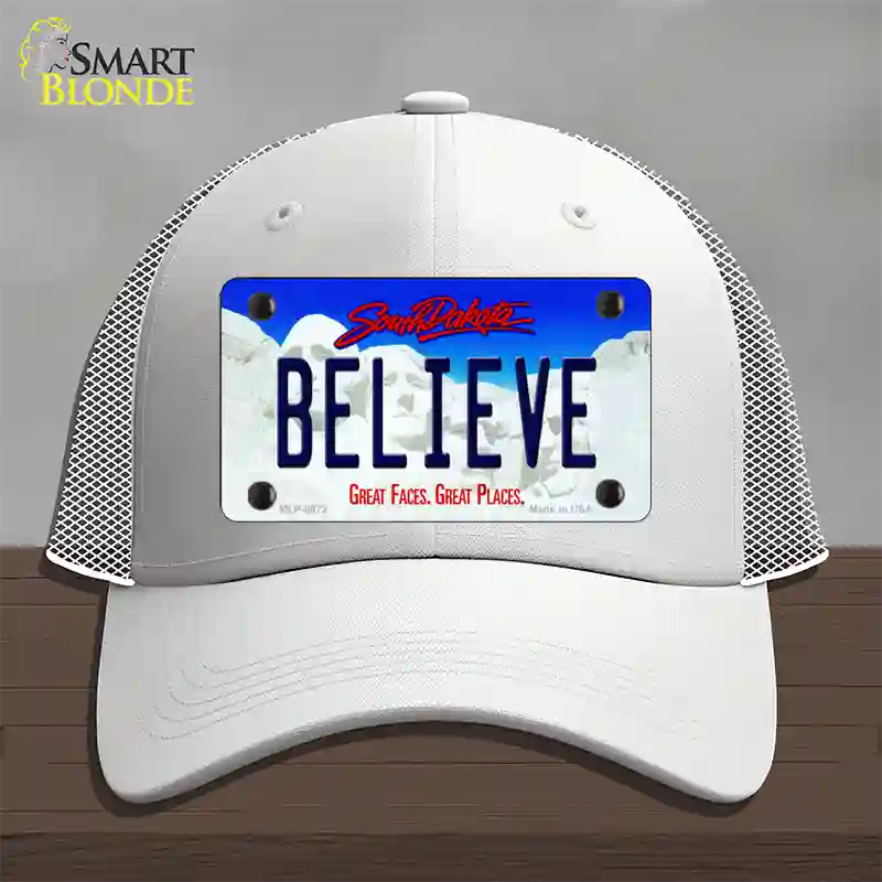 Believe South Dakota Novelty License Plate Hat Mesh / White