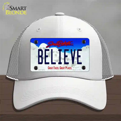 Believe South Dakota Novelty License Plate Hat Mesh / White