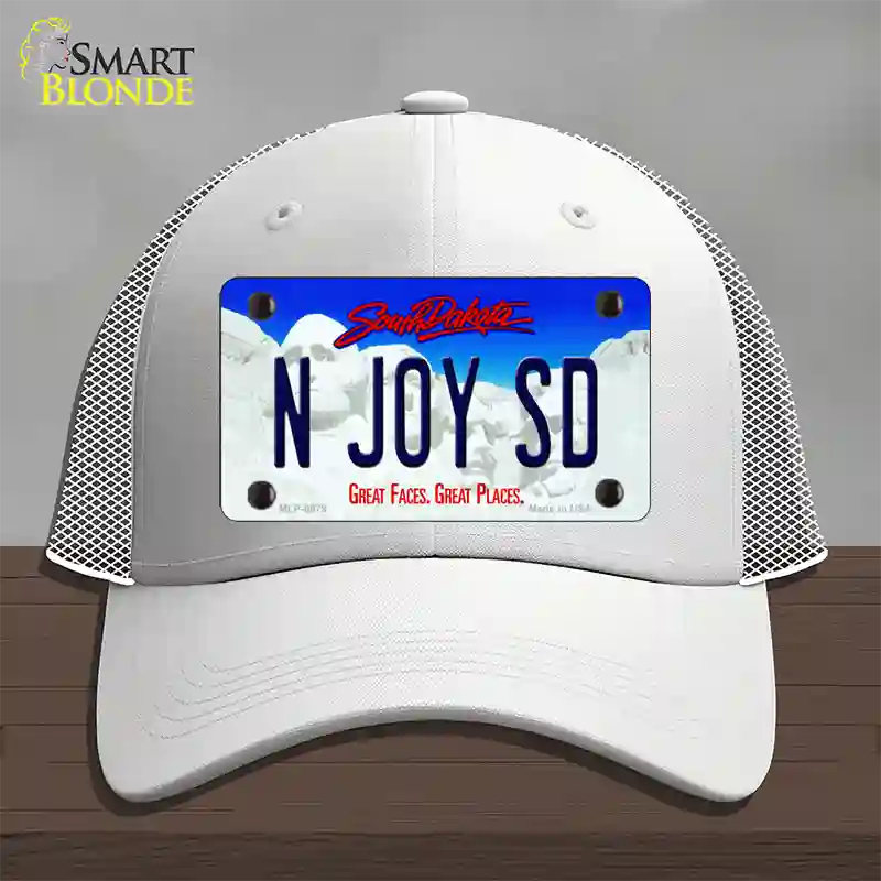 N Joy SD South Dakota Novelty License Plate Hat Mesh / White