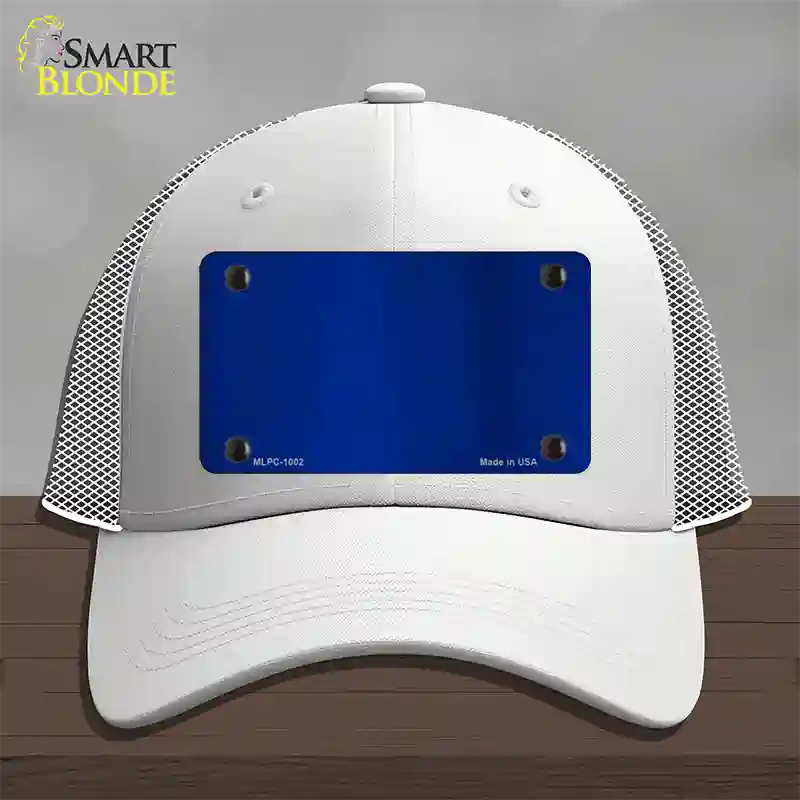 Blue Metallic Solid Novelty License Plate Hat Mesh / White