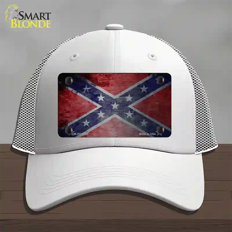 Confederate Flag Scratched Chrome Novelty License Plate Hat Mesh / White