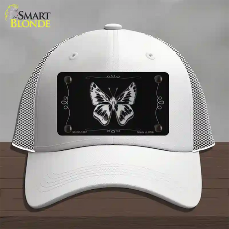 Butterfly Black Brushed Chrome Novelty License Plate Hat Mesh / White