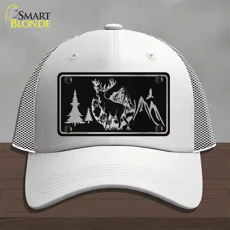 Elk Black Brushed Chrome Novelty License Plate Hat Mesh / White