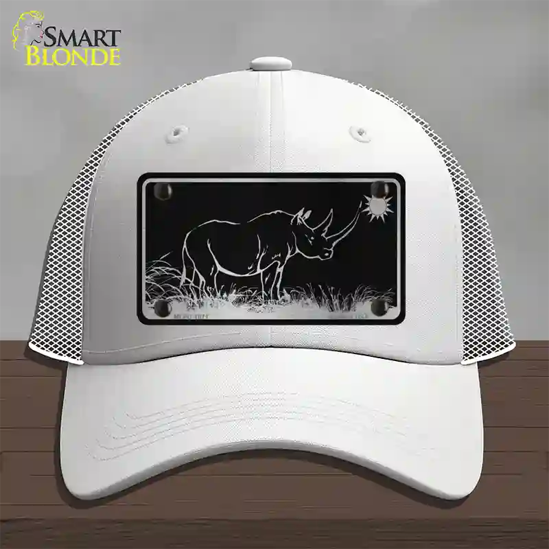 Rhino Black Brushed Chrome Novelty License Plate Hat Mesh / White