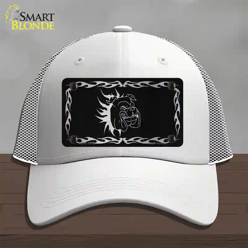 Dog In Flames Black Brushed Chrome Novelty License Plate Hat Mesh / White