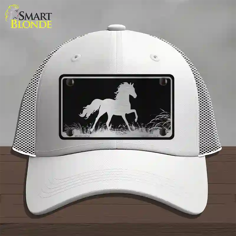 Horse Black Brushed Chrome Novelty License Plate Hat Mesh / White