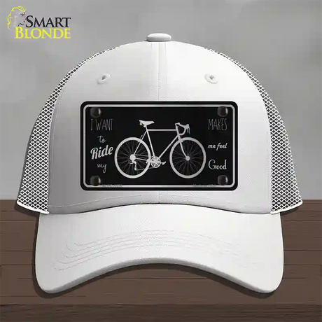 Bike Black Brushed Chrome Novelty License Plate Hat Mesh / White