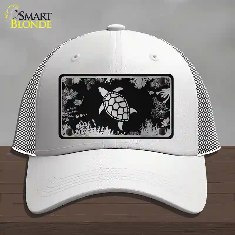 Turtle Black Brushed Chrome Novelty License Plate Hat Mesh / White