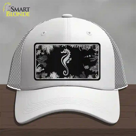 Sea Horse Black Brushed Chrome Novelty License Plate Hat Mesh / White