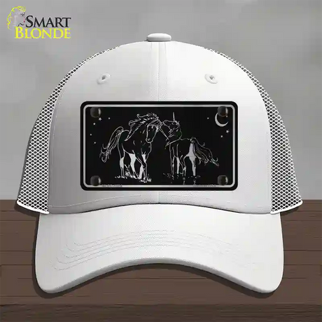 Unicorns Black Brushed Chrome Novelty License Plate Hat Mesh / White