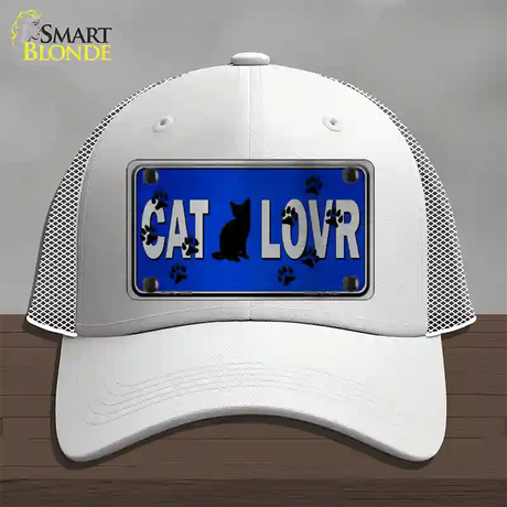 Cat Lover Blue Brushed Chrome Novelty License Plate Hat Tag Mesh / White