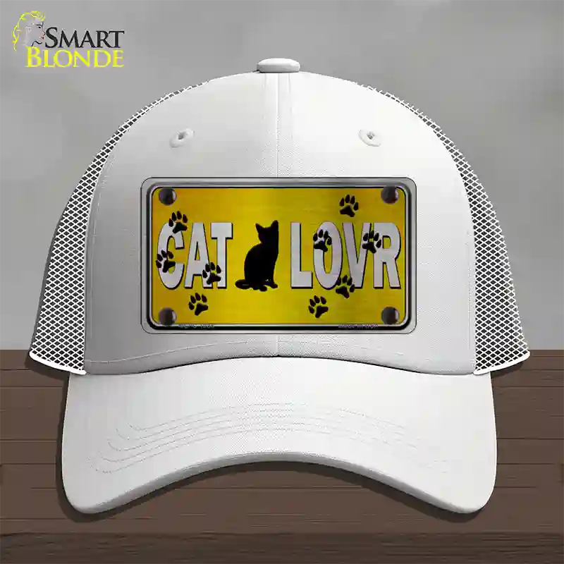 Cat Lover Yellow Brushed Chrome Novelty License Plate Hat Tag Mesh / White