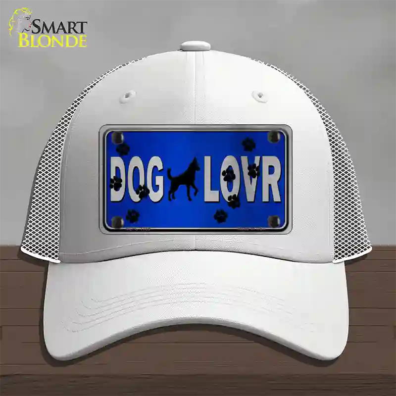 Dog Lover Blue Brushed Chrome Novelty License Plate Hat Tag Mesh / White