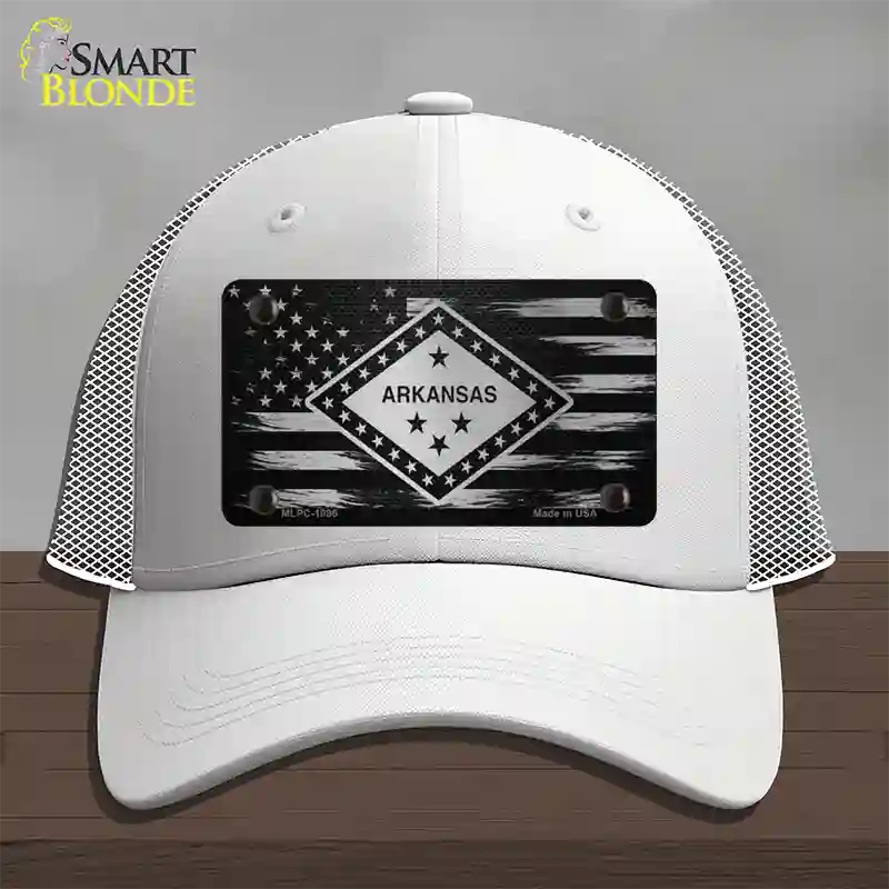 Arkansas Carbon Fiber Novelty License Plate Hat Mesh / White