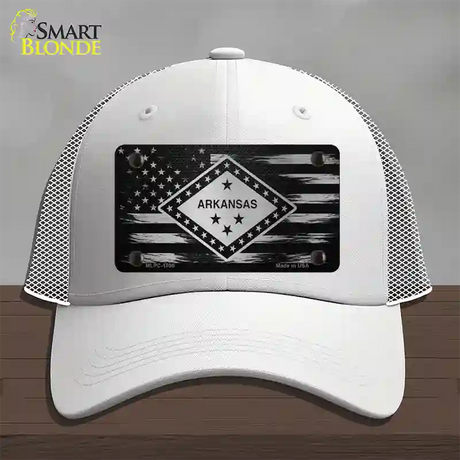 Arkansas Carbon Fiber Novelty License Plate Hat Mesh / White