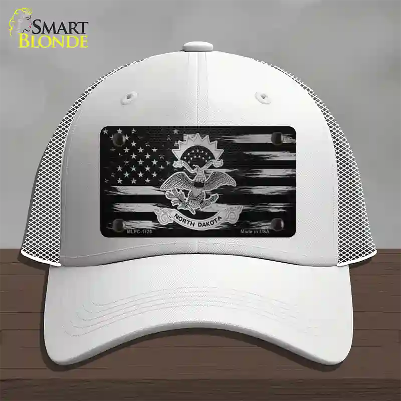 North Dakota Carbon Fiber Novelty License Plate Hat Mesh / White