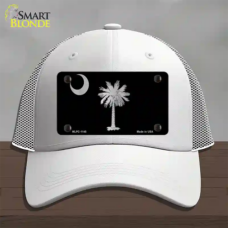 Palmetto Flag Brushed Chrome Novelty License Plate Hat Mesh / White