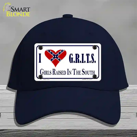 G.R.I.T.S. Confederate Flag Novelty License Plate Hat Cotton / Navy