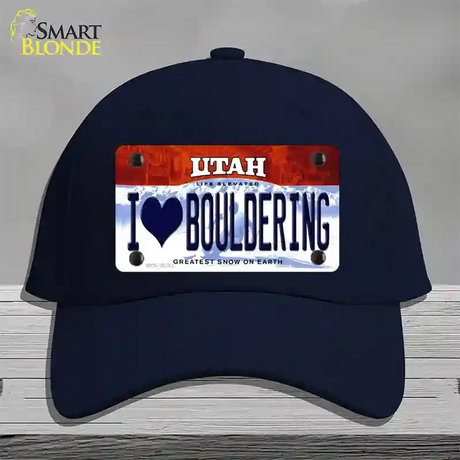 I Love Bouldering Utah Novelty License Plate Hat Cotton / Navy