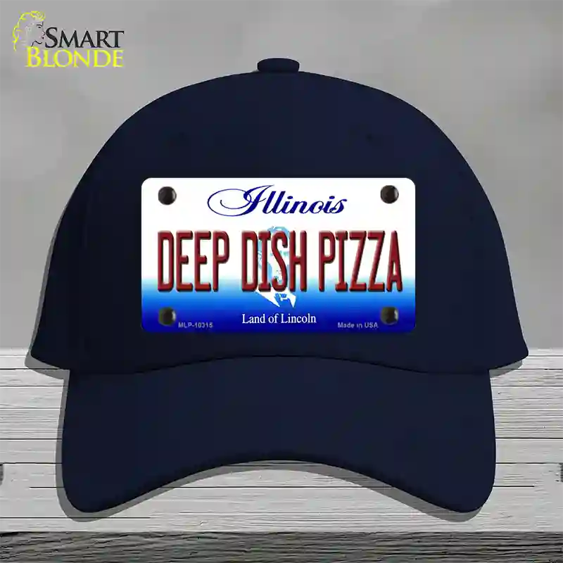 Deep Dish Pizza Illinois Novelty License Plate Hat Cotton / Navy