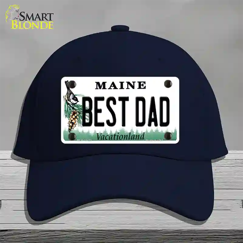 Best Dad Maine Novelty License Plate Hat Cotton / Navy