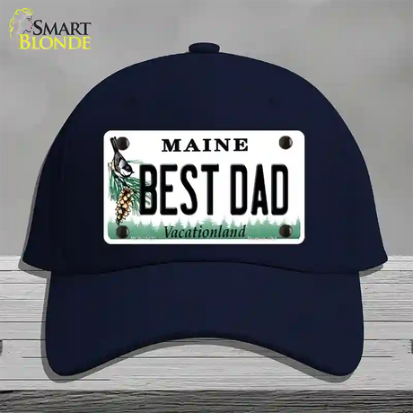 Best Dad Maine Novelty License Plate Hat Cotton / Navy