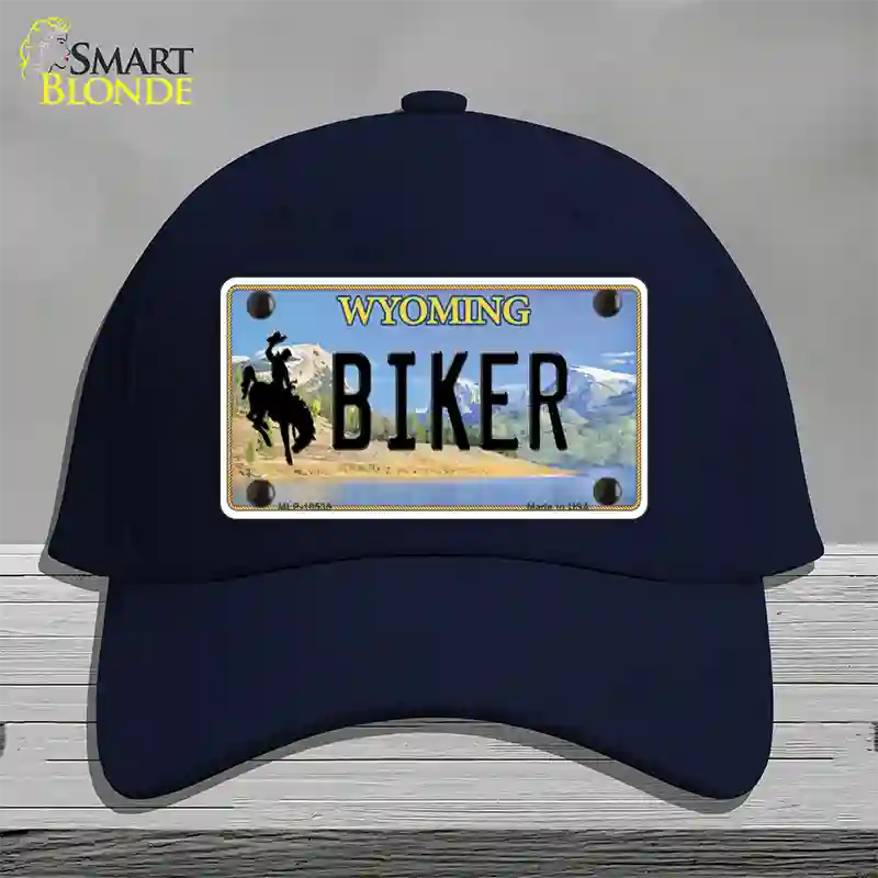 Biker Wyoming Novelty License Plate Hat Cotton / Navy