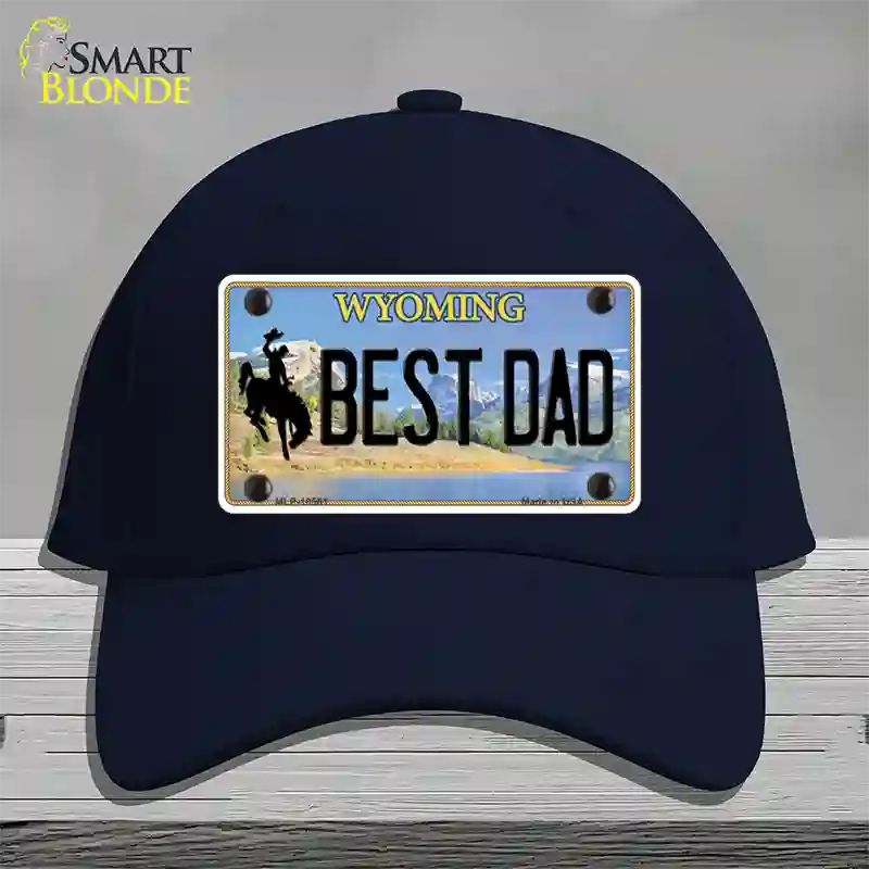 Best Dad Wyoming Novelty License Plate Hat Cotton / Navy